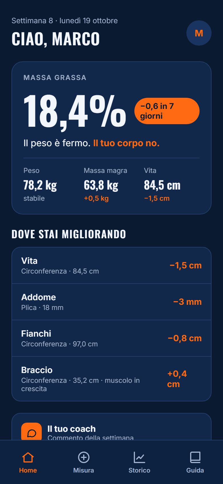 Schermata Home dell'app